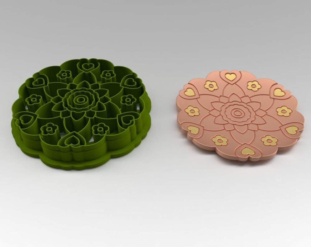 Polymer Clay Trinket Dish Mandala, Cookie Cutter Set with Hearts and Flowers Pattern, Size 10Cm, Color May Vary