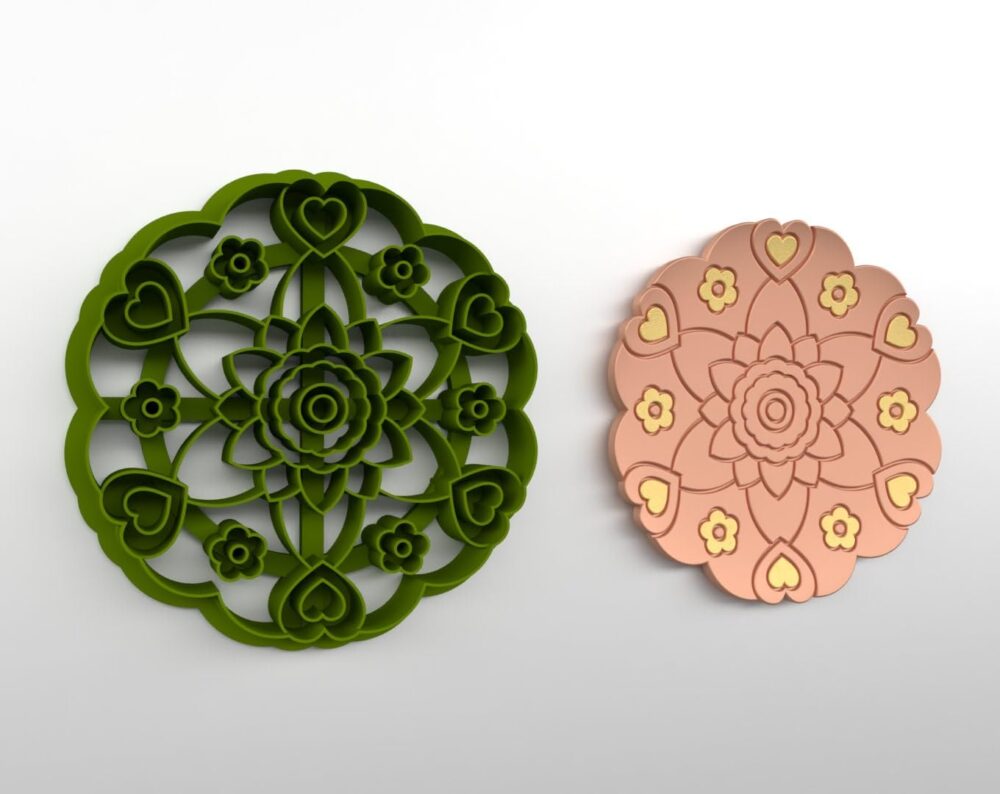 Polymer Clay Trinket Dish Mandala, Cookie Cutter Set with Hearts and Flowers Pattern, Size 10Cm, Color May Vary