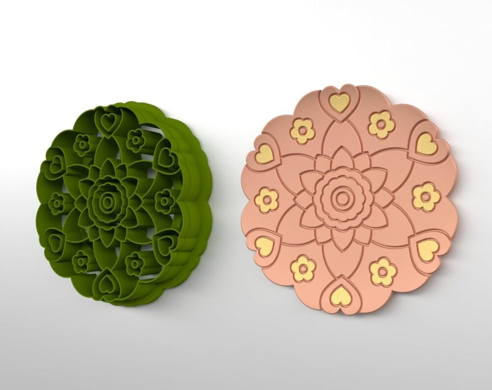 Polymer Clay Trinket Dish Mandala, Cookie Cutter Set with Hearts and Flowers Pattern, Size 10Cm, Color May Vary