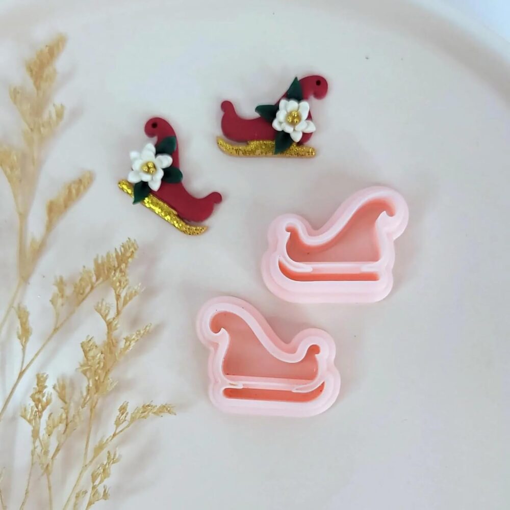 Santa's Sleigh Christmas Polymer Clay Cutter Mirrored Set