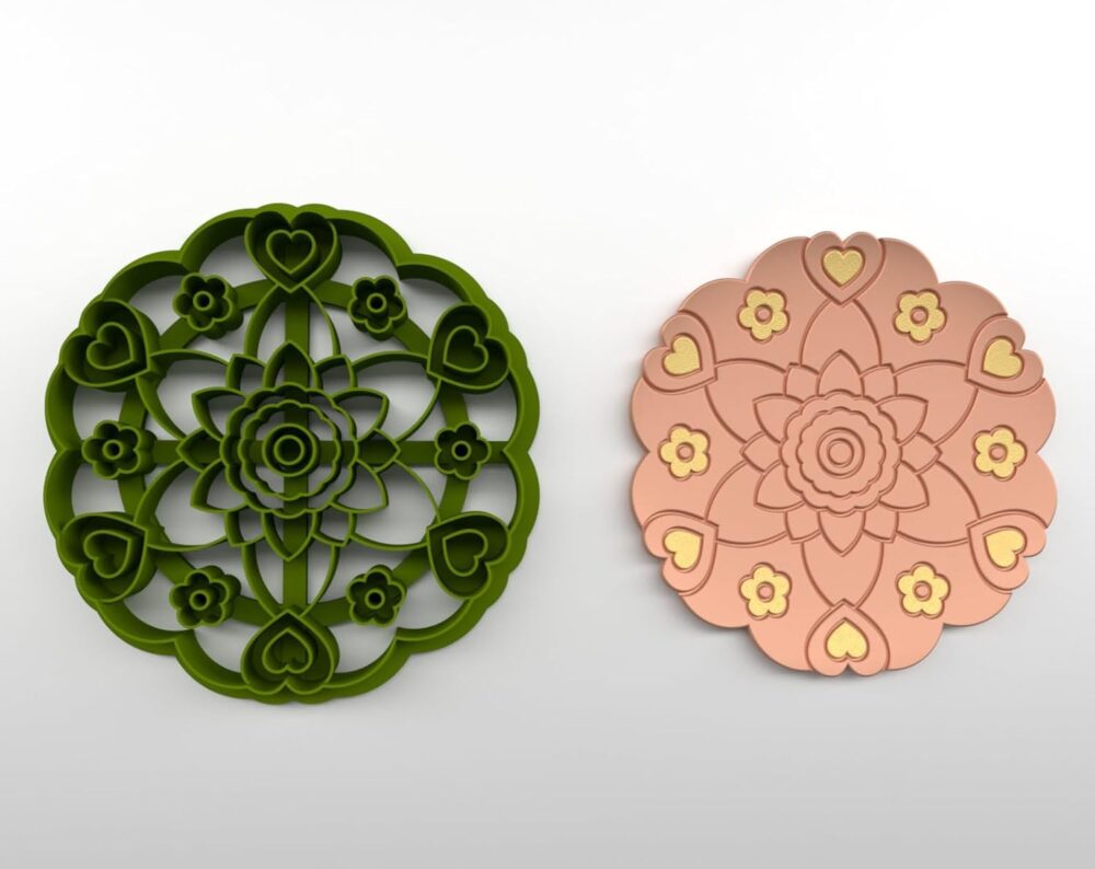 Polymer Clay Trinket Dish Mandala, Cookie Cutter Set with Hearts and Flowers Pattern, Size 10Cm, Color May Vary