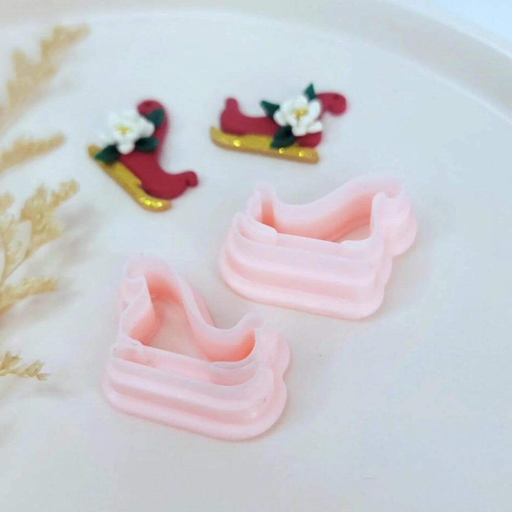 Santa's Sleigh Christmas Polymer Clay Cutter Mirrored Set
