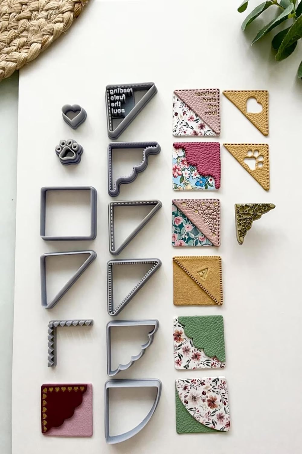 71hApWst6ZL._SL1500_MAIN IMAGE Polymer Clay Cutter, Corner Bookmark Polymer Clay Embossed Cutter Set, 12 Pieces, Easy to Use, All Season