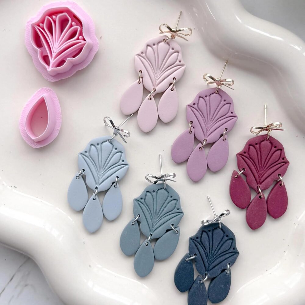 Feyre Duo Dangle Clay Cutter, Polymer Clay Earring Cutters, Floral Fan Design