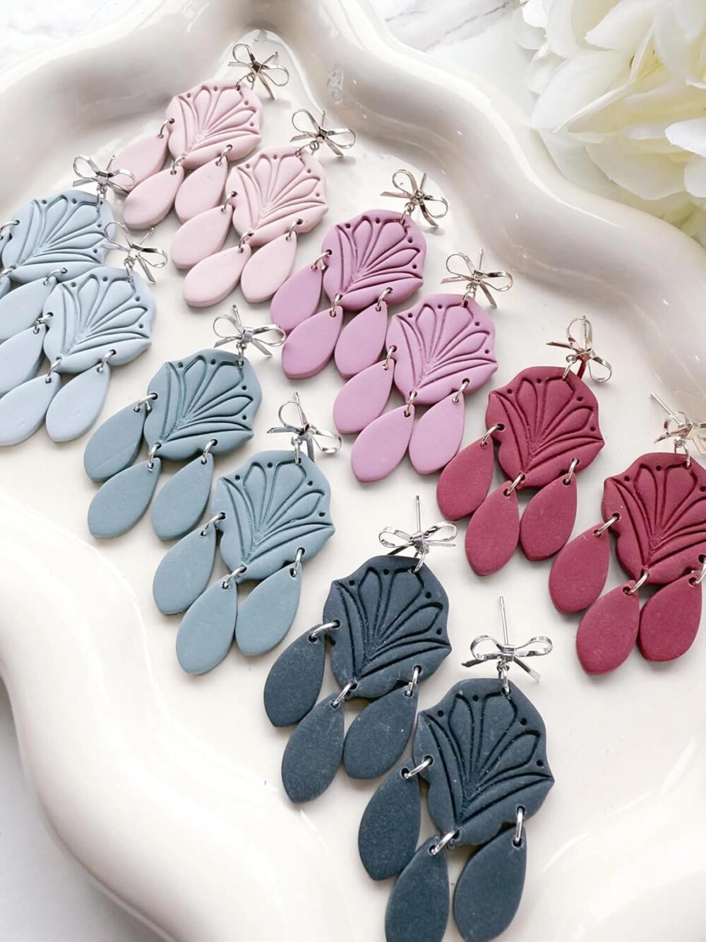 Feyre Duo Dangle Clay Cutter, Polymer Clay Earring Cutters, Floral Fan Design