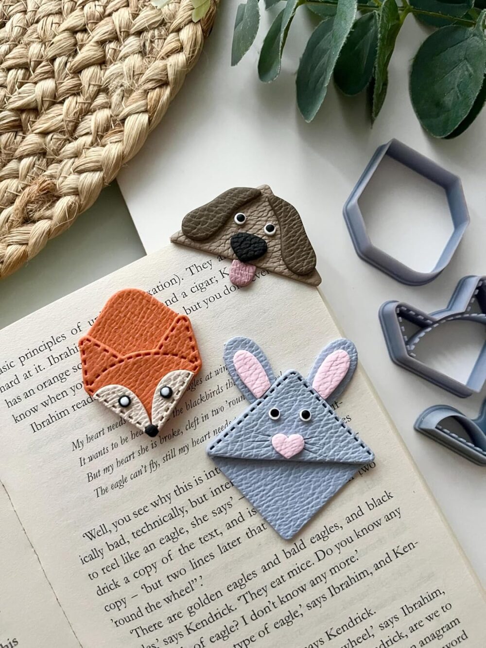 Animal Corner Bookmark Polymer Clay Embossed Cutter Set, Fox, Bunny and Dog Designs, 4 cm, 8pcs Set Multicolor