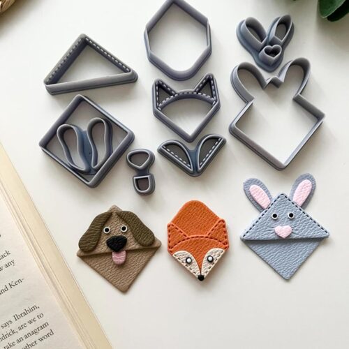 Animal Corner Bookmark Polymer Clay Embossed Cutter Set, Fox, Bunny and Dog Designs, 4 cm, 8pcs Set Multicolor