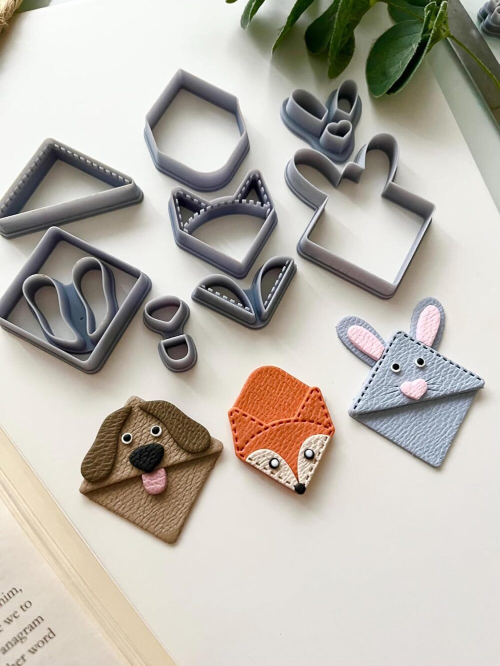 Animal Corner Bookmark Polymer Clay Embossed Cutter Set, Fox, Bunny and Dog Designs, 4 cm, 8pcs Set Multicolor