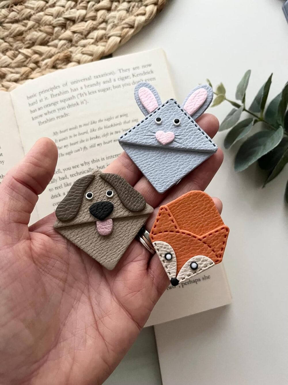 Animal Corner Bookmark Polymer Clay Embossed Cutter Set, Fox, Bunny and Dog Designs, 4 cm, 8pcs Set Multicolor