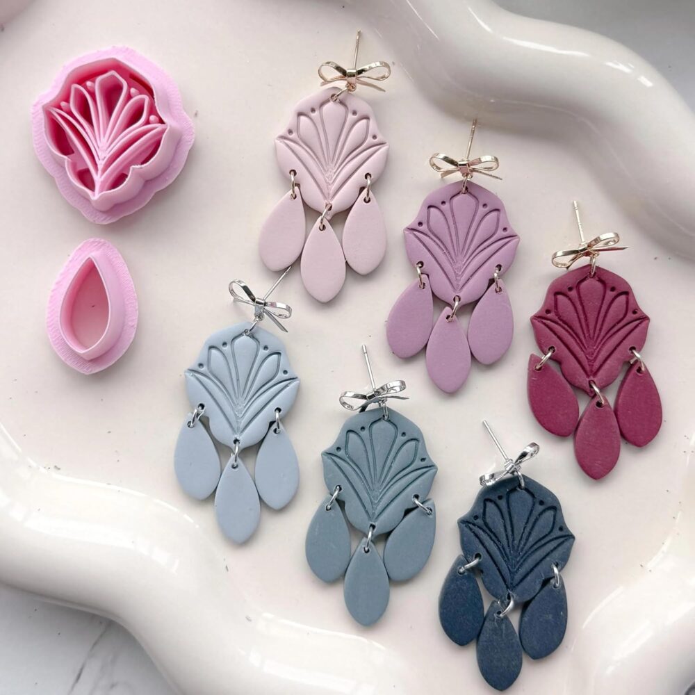 Feyre Duo Dangle Clay Cutter, Polymer Clay Earring Cutters, Floral Fan Design