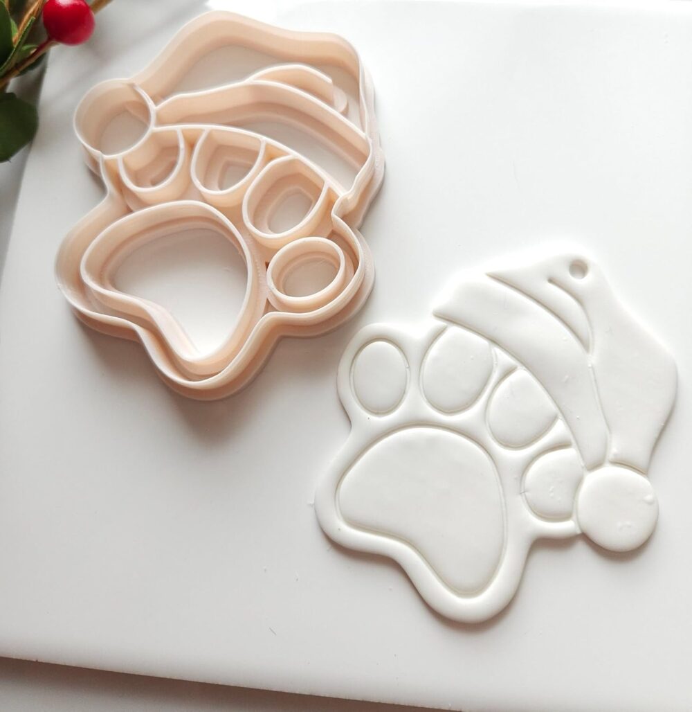 MAIN IMAGE Santa Cap Dog PAW, Trinket Dish Clay Cutter, Ring Dish Clay Cutter, JWELLERY Dish Clay Cutter. Home Decor, Fridge Magnet, DIY KIT